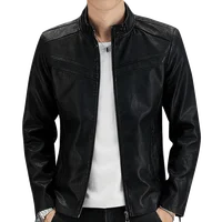 

Korean style PU Leather Men's Jacket Stand Collar Zipper Casual Coat Motorcycle Male Jacket