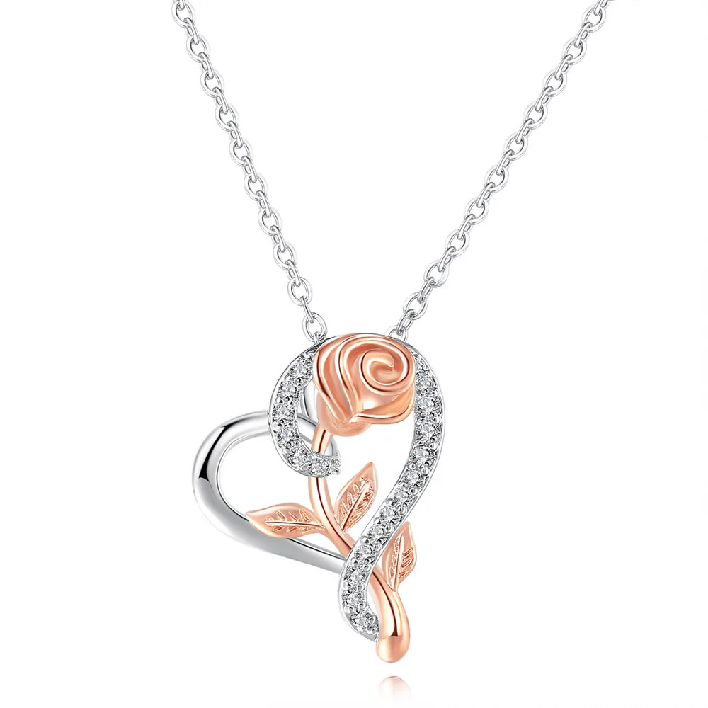 

Rose Flower Crystals Gift I Love You Necklace