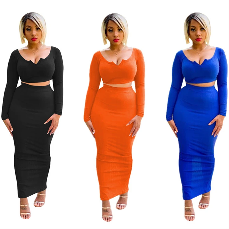 

DUODUOCOLOR Sexy clothes for women 2021 V neck top slit skirt clothing plus size women sets two piece dress D11095