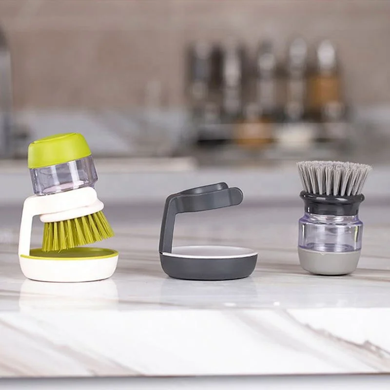 

Custom Kitchen Cleaning Soap Dispensing Palm Scrub Brush, Green&grey