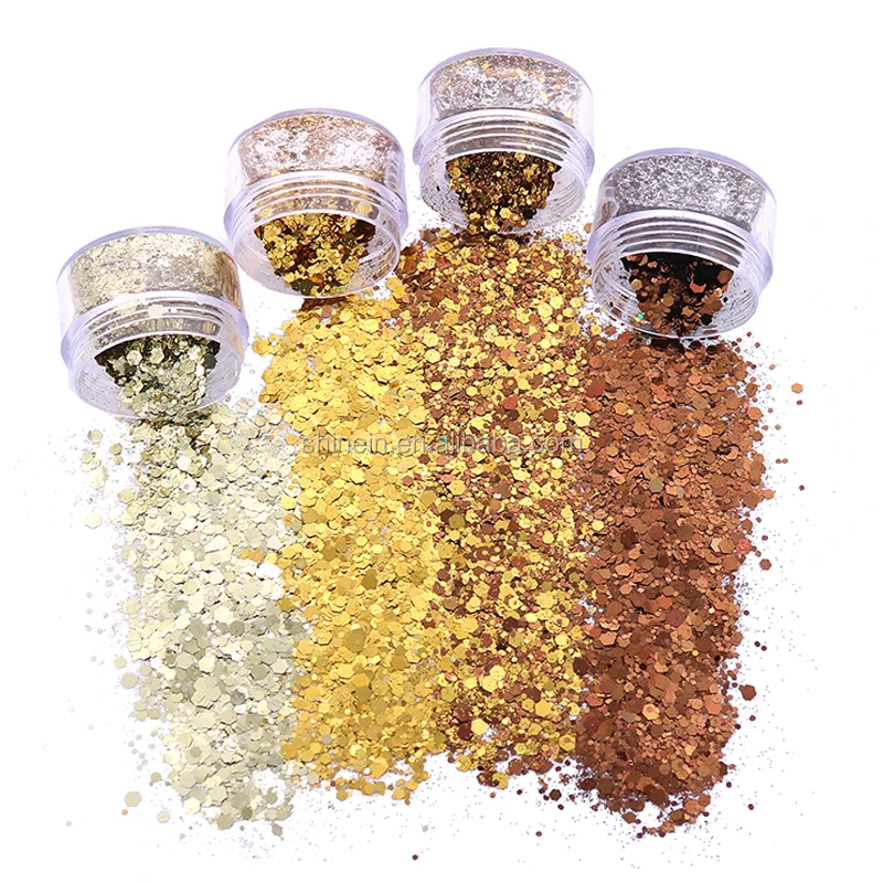 

Wholesale Mixed Gold Glitter Chunky Eco friendly Holographic Make up Eyeshadow Face ChunkyGlitter for Decoration, As per picture