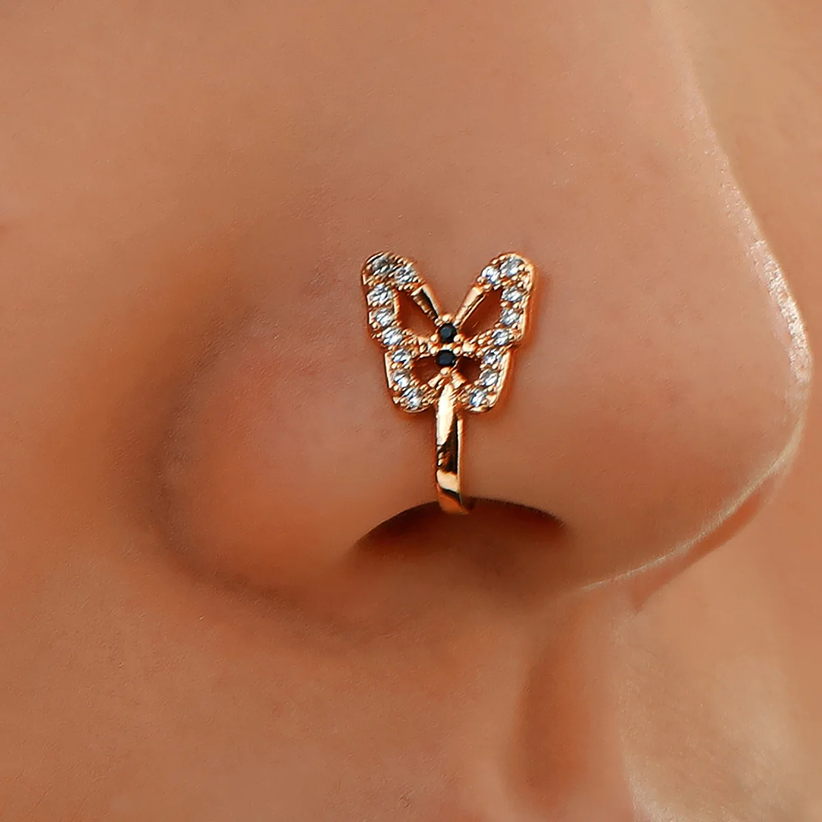 

Butterfly Non Piercing Bodi Jewelri African Dangle Stainless Steel Fashion U Shaped Diamond Clip On Nose Cuffs Ring