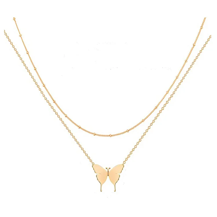 

Gold Love Women Chain Jewelery Butterly Rhinestone Customised 2021 Rope Long Layer Necklace, Gold,silver