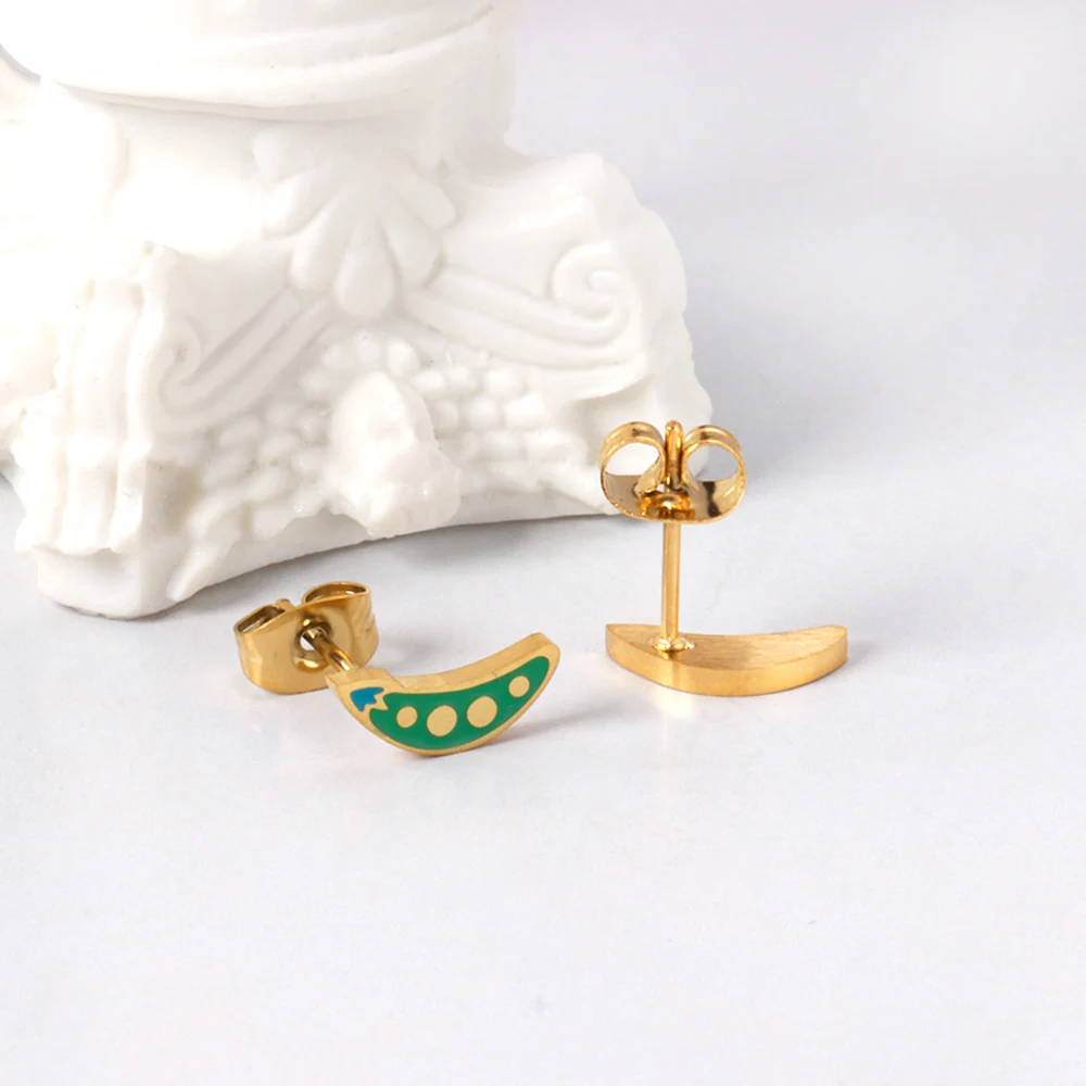 

Cute New Vegetables Shape Gold Plated Stainless Steel Small Stud Earrings for Girls, Gold/silver available