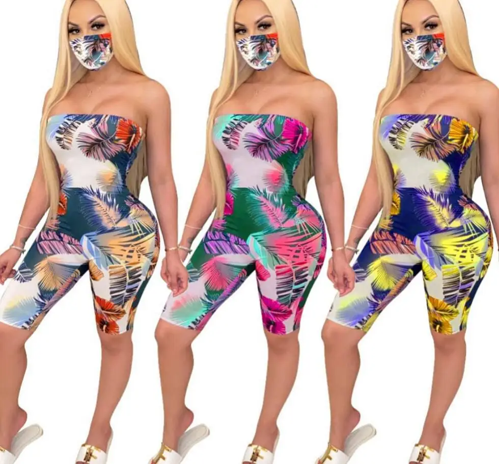 

Sexy Ladies Leotard Strapless One-Piece Neck Nightclub Summer Women's One Piece Jumpsuit Printed Costume, Picture