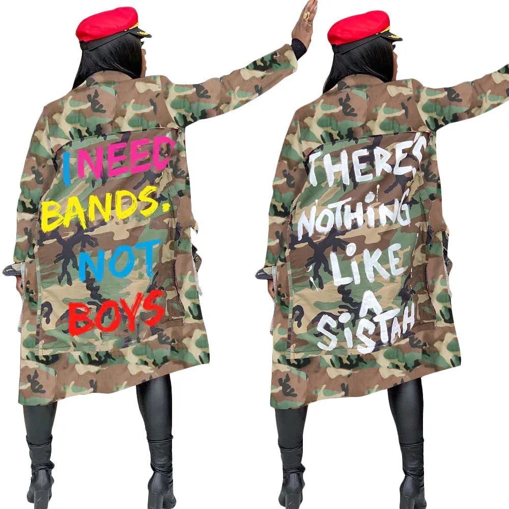 

2020 long cardigan woman letterman jacket qzbaoshu camouflage trench coat women plus size jackets