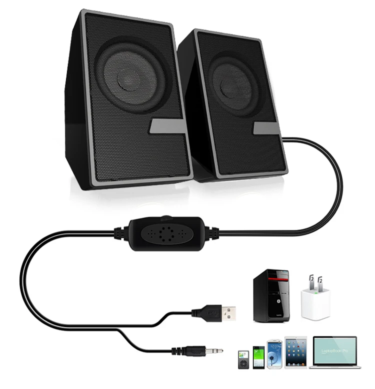 

New Arrival Factory Price OEM ODM Active 2.0CH USB Powered 3D Surround Led Light Portable Mini Computer Laptop Speaker, Black