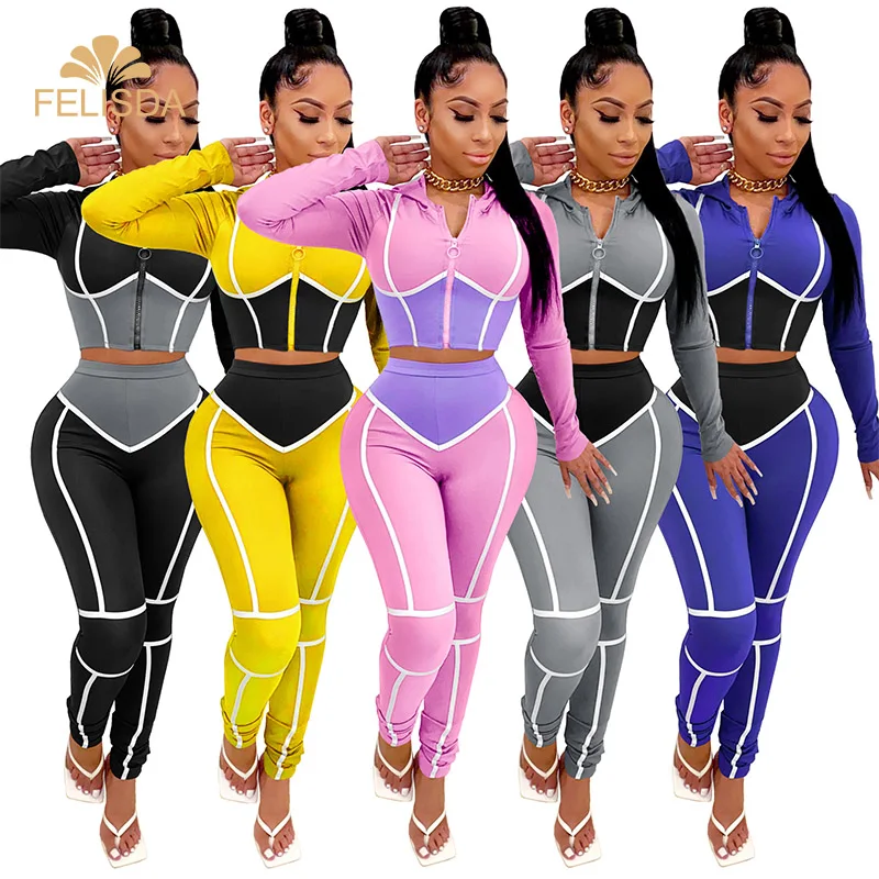 

Designer Brand Women Fitness Sportswear 2 Piece Set Sexy Female Figure Casual Workout Skinny Tracksuits Two Piece Yoga Set