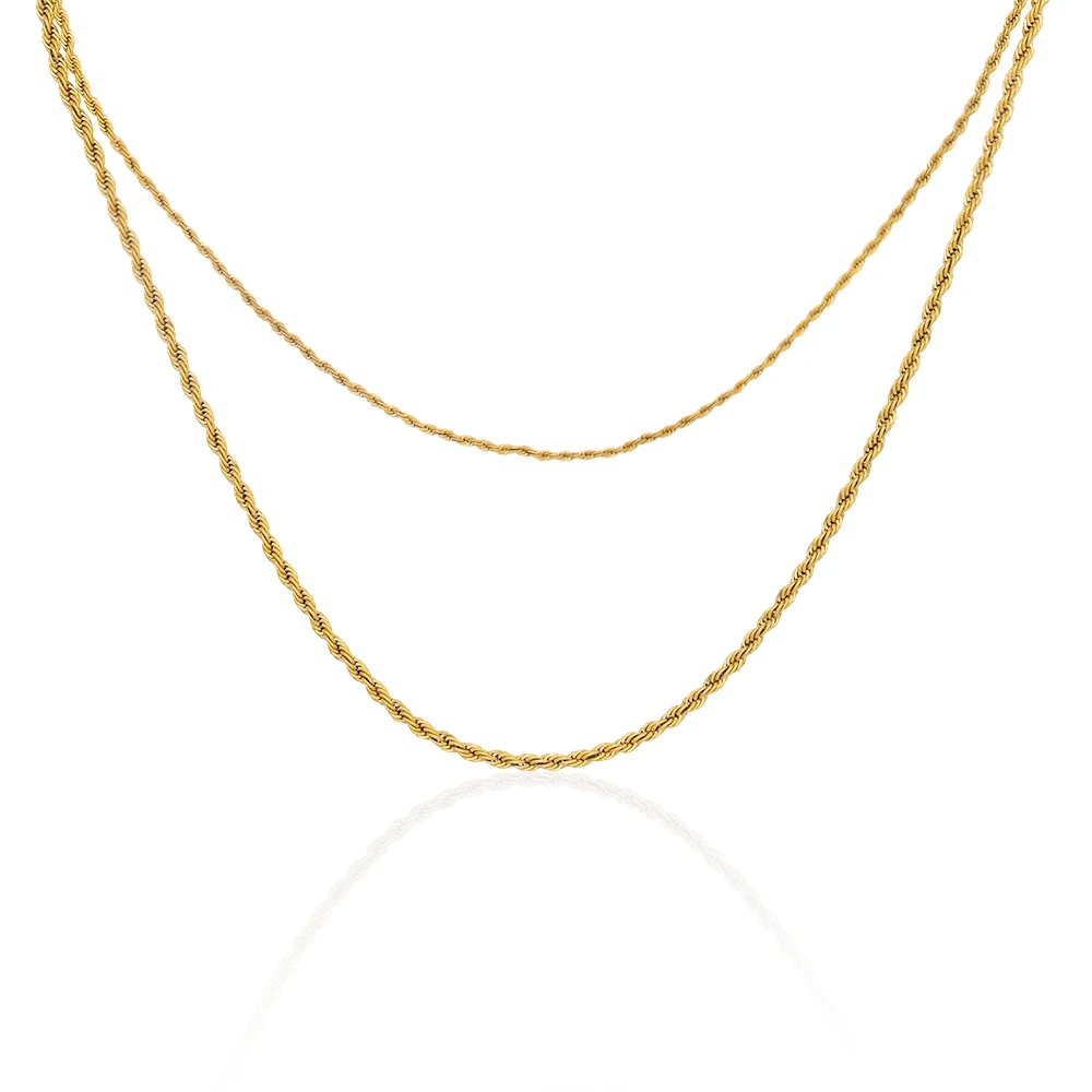 

Chris April custom 14k gold plated 316L Stainless steel Minimalist vintage Double layered twist rope chain necklace for women