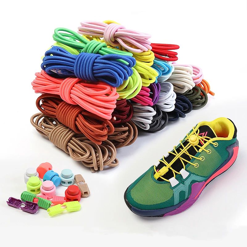 

Quick Wear In 1 Second No Tie Shoe Laces Round Spring Plastic Lock Elastic Shoelaces Hiking Sports Shoe Accessories Lazy Laces