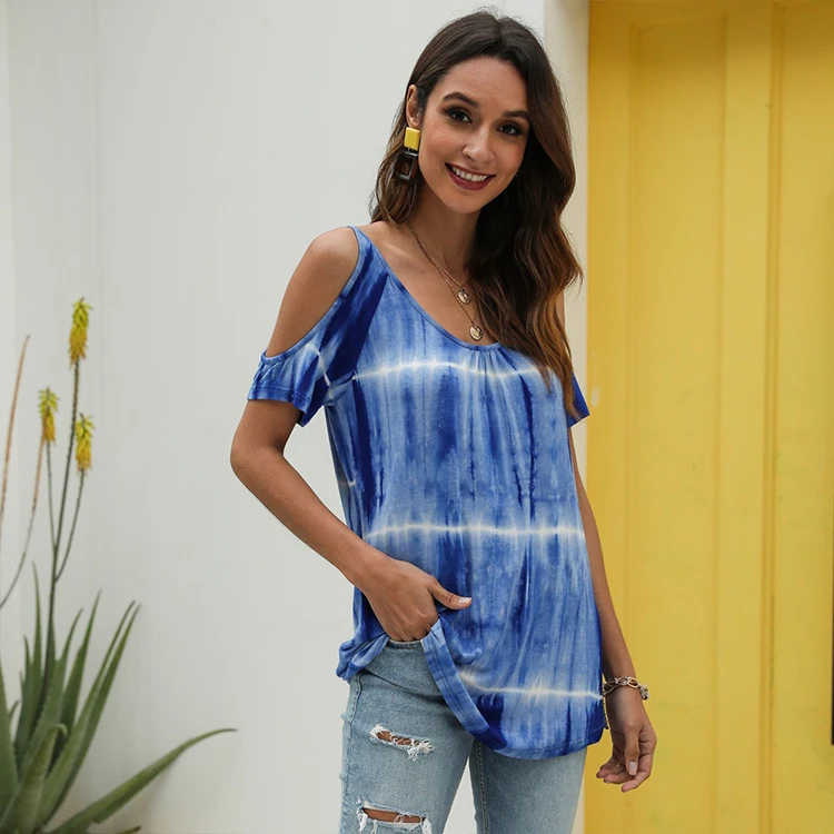 

Wholesale Tie Dye Off-The-Shoulder Tops Casual Women Blouse, Customized color