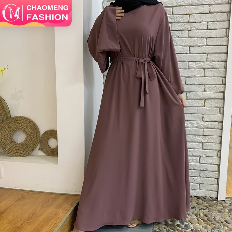 

6394# Hot Sell Popular Simple Nida Abaya Long Dress Pure Color A-line Loose Sleeves Maxi Dresses UAE Dubai UK Modest Clothes, 10 colors