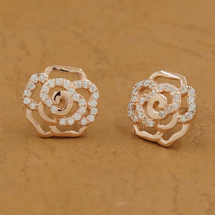

Customizing Service Supplying Rose Flower 925 Sterling Silver Druzy Stud Earring