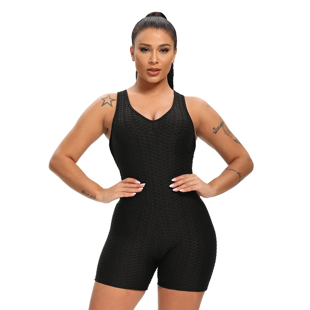 

Women Tracksuit Yoga Set Backless Bubble Texture Body Jumpsuit Sport Wear Clothing One Piece Sports Yoga Jumpsuit, Multi-colors