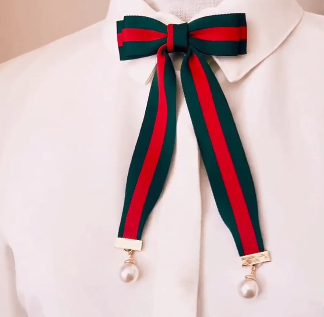 

blue black green striped canvas fabric bow tie brooch necktie tie shirt collar decoration jewelry female ribbon bow brooch, Picture