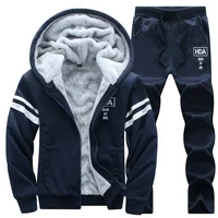 

wholesale fleece lined zipper-up hoodie and pants for men, mens sports wear sets jogging suit.