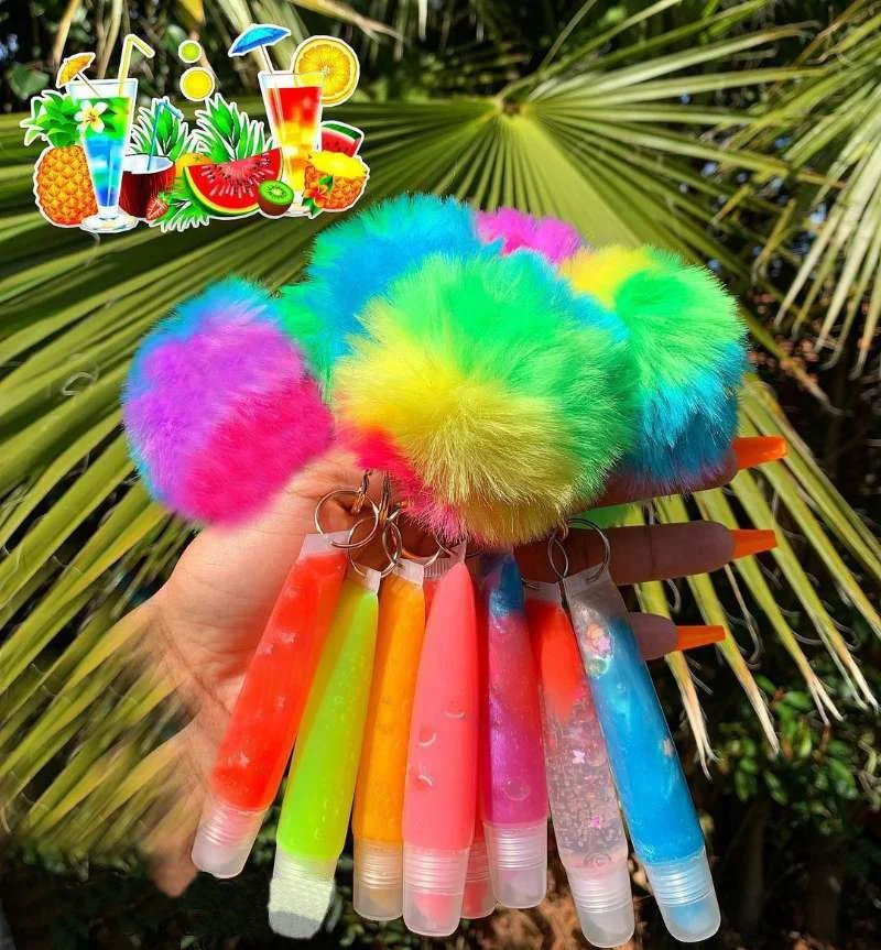 

Hawaii Lipgloss Keychain Plumping Set Base Custom Private Label Kit Oil Shiny 15ml Tubes Fruit Lip Gloss