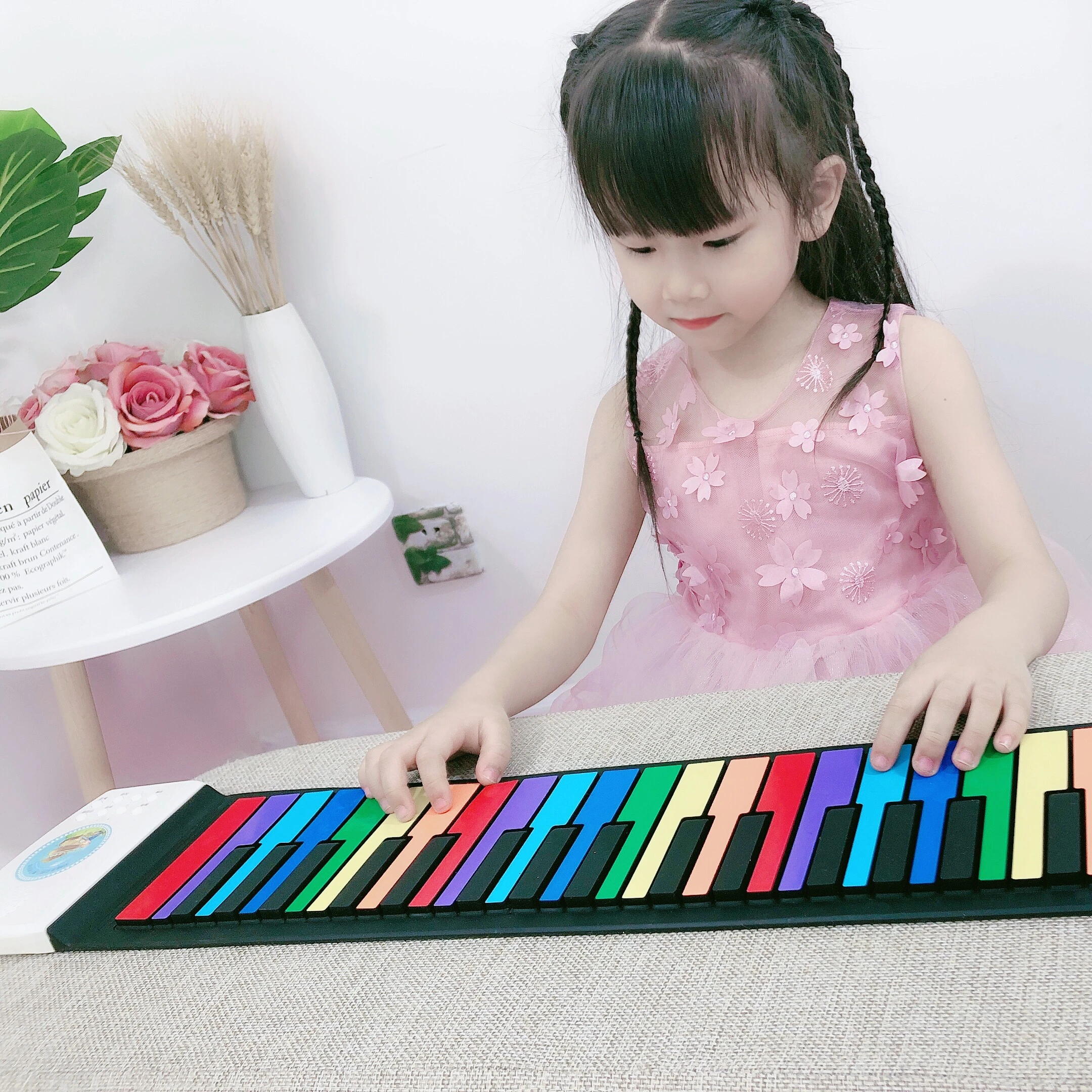 

Children portable waterproof hand roll piano 49 keys Folding electric piano for Children's toys, Colorful