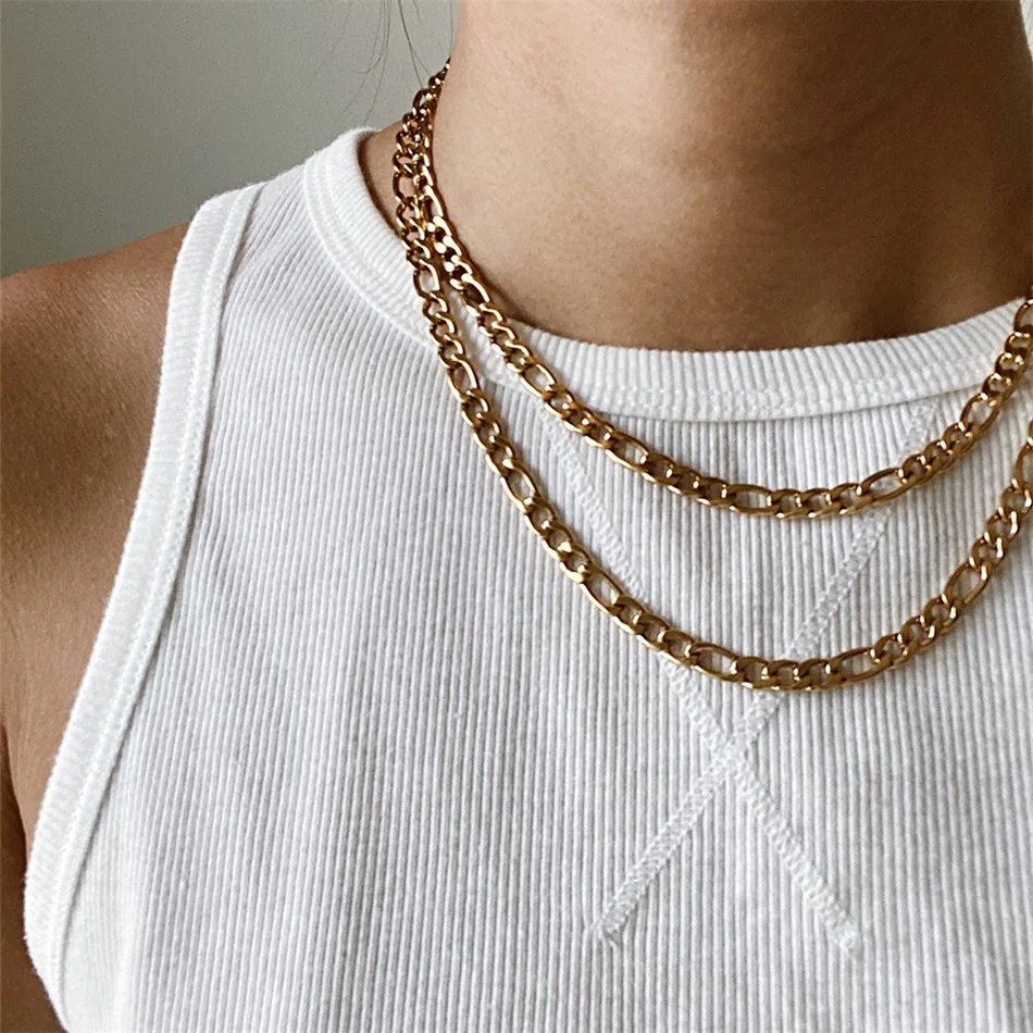 

Waterproof Jewelry Figaro Chain Link Necklace Hip Hop 18k Gold Plated Stainless Steel Chain Necklace For Women Mens YF2942