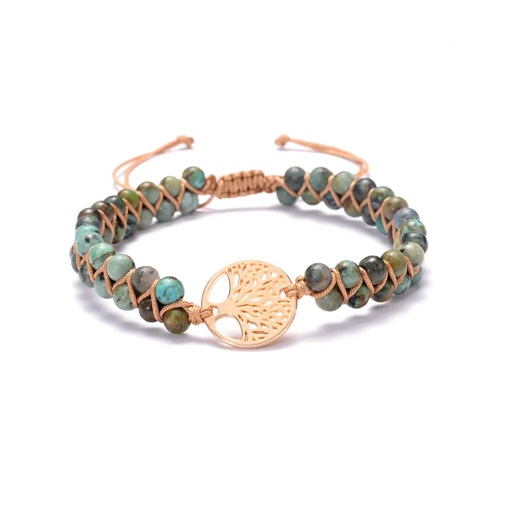 

Newest Designs Africa Turquoise Beads Bracelets Tree Of Life Charm Bangle Yoga Friendship Natural stone bracelet, As photo show