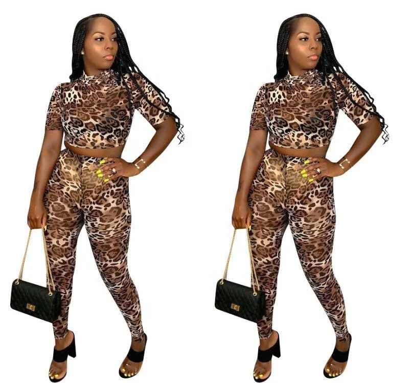 

B64027A Summer hot selling European and American women sexy fashion leopard print two-piece set, As picture