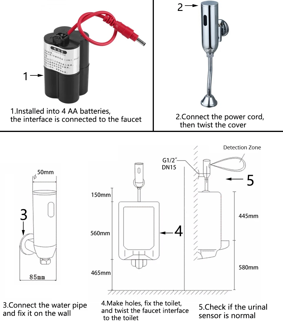 Toilet Automatic Flush Valve Sensor Black Urinal Wall Mounted Touch Faucet Bathroom Toilet Automatic Flush