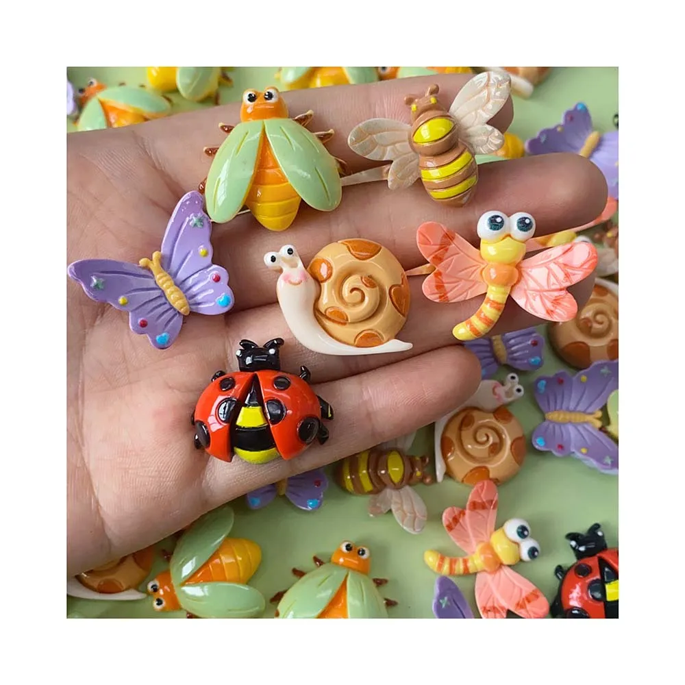 100 Pcs Tiny Resin Bees Butterfly Ladybugs Snail Dragonfly Resin Ornaments for DIY Crafts Fairy Garden Party Home Decoration
