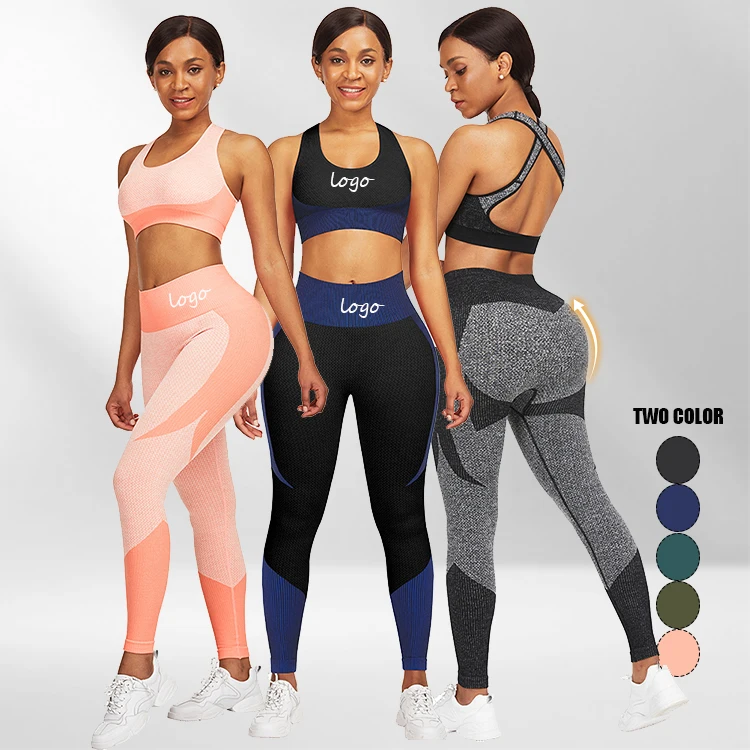 

High Quality High Waist Full Length Women Two Piece Leggings And Sports Bra Set
