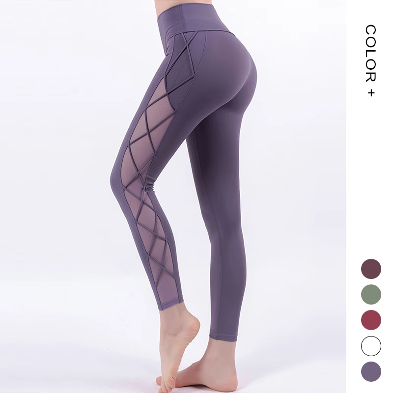 

Women Mesh Leggings Lace Up Leggings Tights Activ Wear Woman Yoga Fitness Legging, White/green/purple/red/gray purple