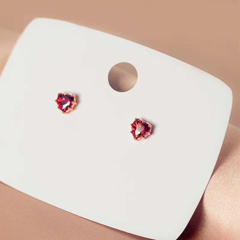 

Cute Style Mini Red CZ Crystal Heart Sterling Silver Earrings S925 Sterling Silver Red Heart Stud Earrings