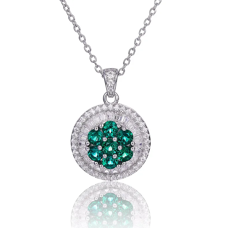 

Ladies Custom 0.75ct Emerald Moissanite Diamond Bezel Setting Round Necklace Jewelry, Silver
