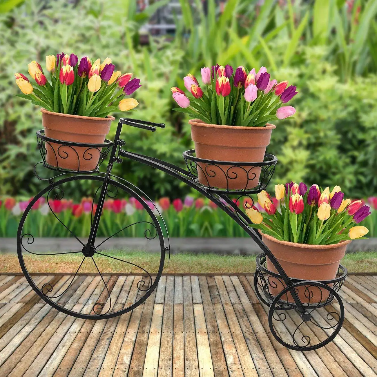 

Hot Sale Metal Plant Stand Indoor Outdoor Flower Pot Holder Garden Bicycle Creative Iron Art Pot Holder, Black