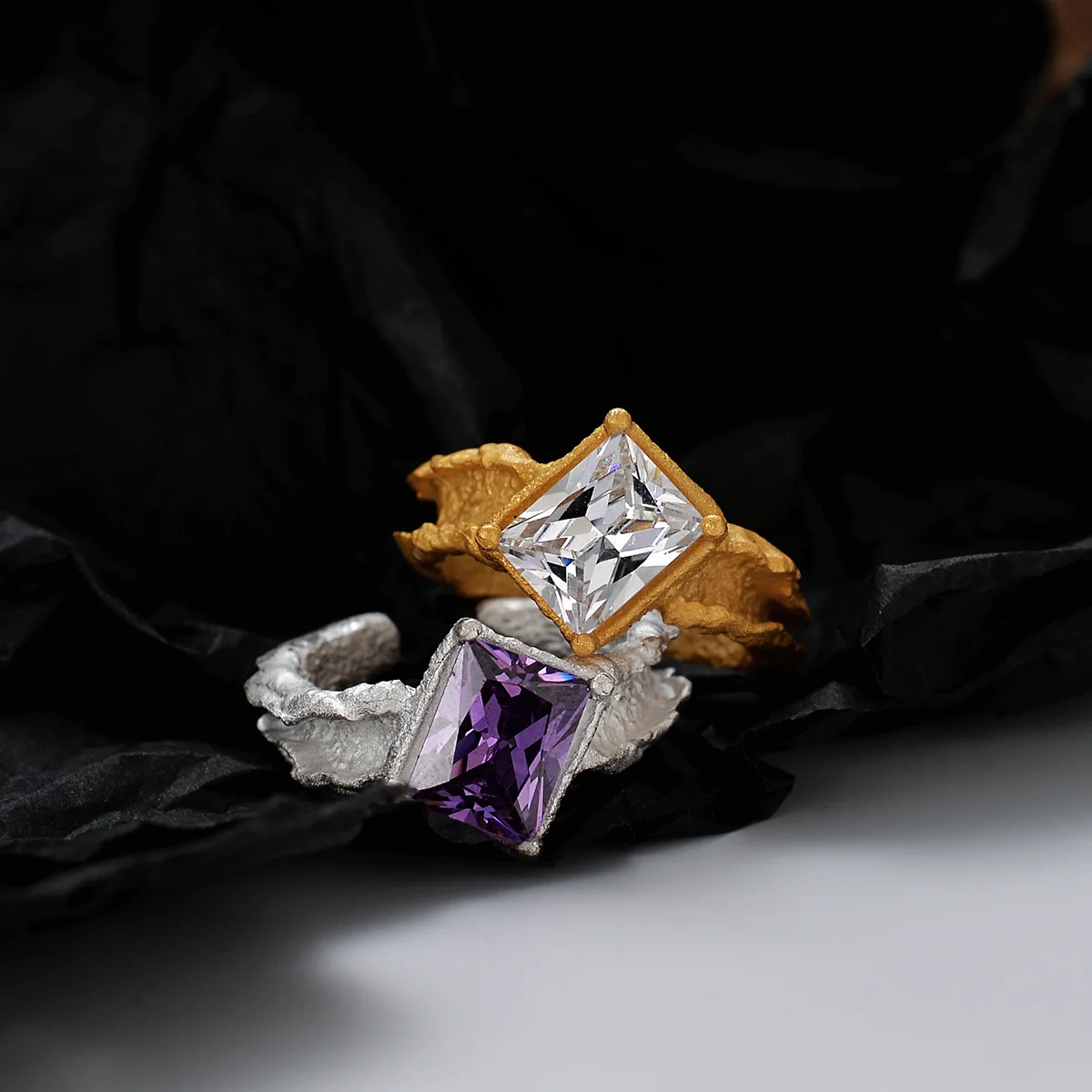 

Sailing Silver Jewelry Open Burned Wrinkle Texture Rings Sterling Silver Rings Sterling Silver 925 Gemstone Ring