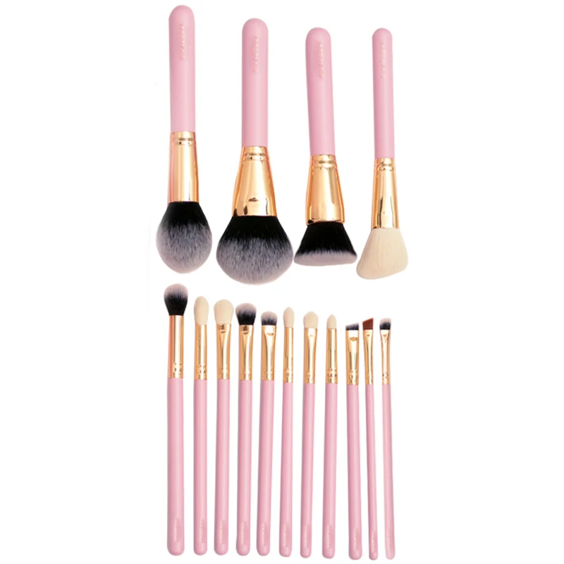 

The Most Popular Professional 15pcs Cosmetics Makeup Brushes Flexibility Plastic Handle Private Label Pink Makeup Brush Set, The makeup brush set color can be customized