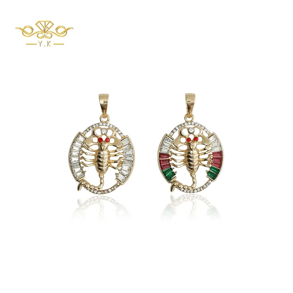 

Hip hop Vintage Punk Animal Tricolor Scorpion Pendant With Colorful Zirconia Stone