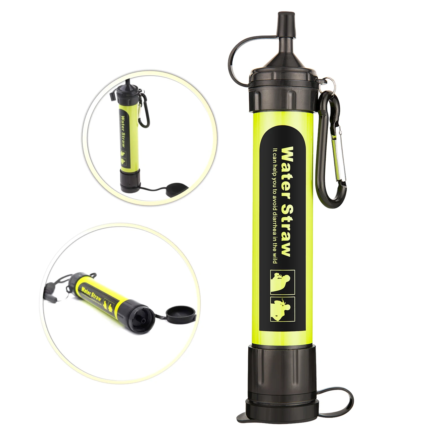 Paille Filtrante D'eau Portable – Kit Survie Avec Cordon, Sac, Seringue, Filtration 0,01 Micron, Pour Rando Et Camping