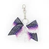 Mini printed grosgrain ribbon 4 inch cheer bow rhinestone bow keychain wholesale
