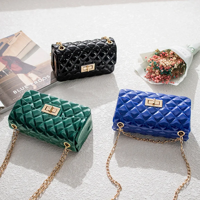 

PVC Rhombic Grid Solid Elegant Trendy Lady Daily Life Fashion Woman Handbag, Picture color