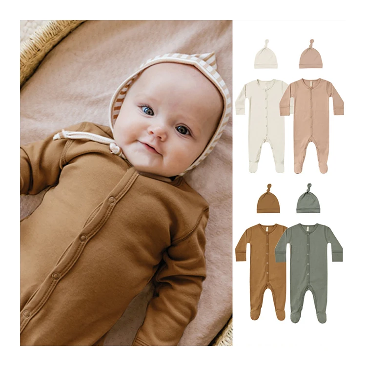 

Spring Fall Ribbed Baby Clothes Sleep Suits Boy Girls Newborn Baby Footie Rompers Jumpsuit, Picture