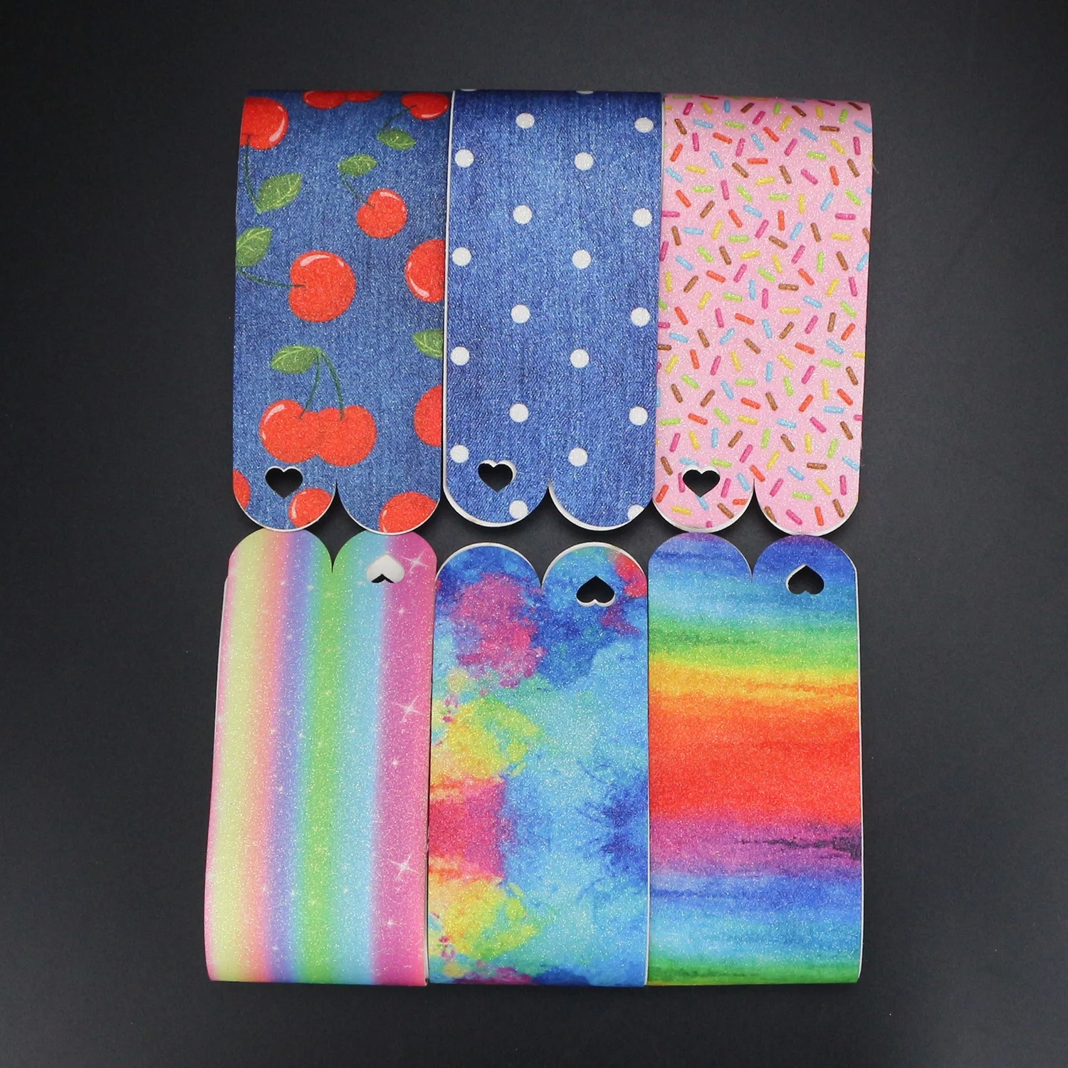 

Midi Ribbons Hot Sale Popular Heart Shape Cutting Printed Ribbon Glitter Synthetic Faux Leather Sheets for Hair Bow