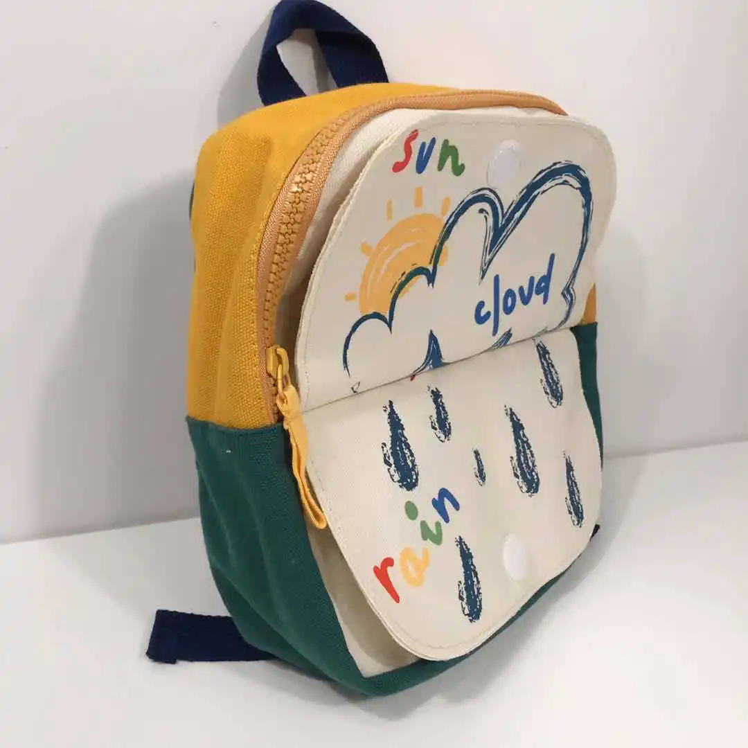 

KALANTA New Little Child Splicing Cotton Canvas Saturn Planet Embroidery Backpack Lovely Girl Color Matching Leisure Schoolbag