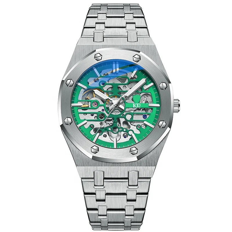 

New design green dial with custom private label men metal brand style automatic luxury mechanical skeleton watch