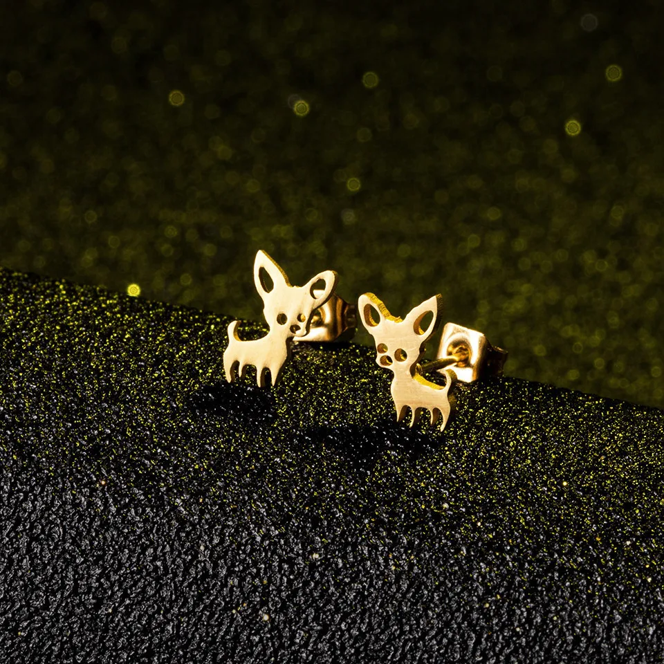 

Waterproof 18K Gold Plated 316L Stainless Steel Geometric Dog Animals Stud Earrings Titanium Steel Dog Earrings