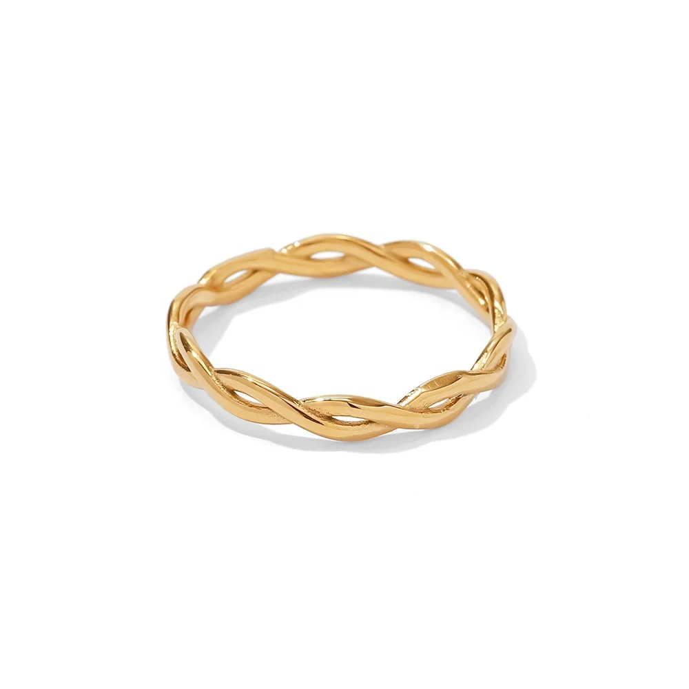

Dainty 18K Gold Plated Stainless Steel Twisted Linear Geometric Hollow Stacking Rings For Women
