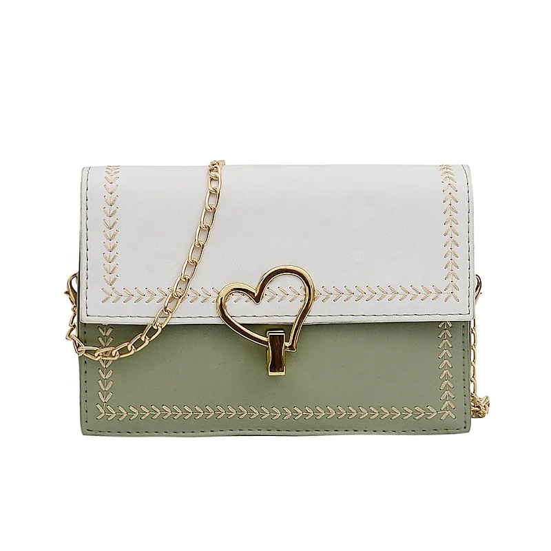 

New embroidered thread diamond chain small square bag heart bag for women, White,black,green,yellow