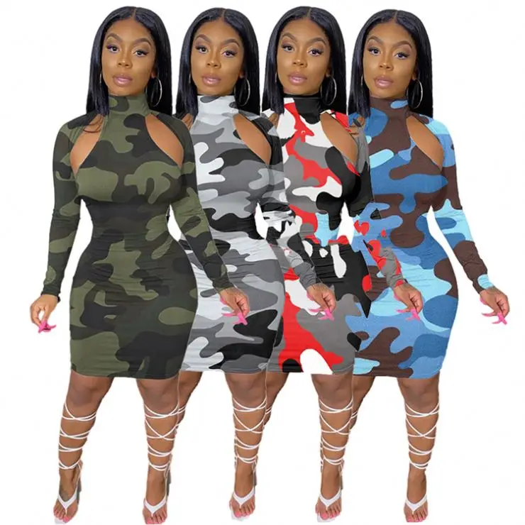 

New Arrivals High Quality Women Fashion Clothing 2021 Spring Woman Casual Dress Sexy Design Camouflage Dress