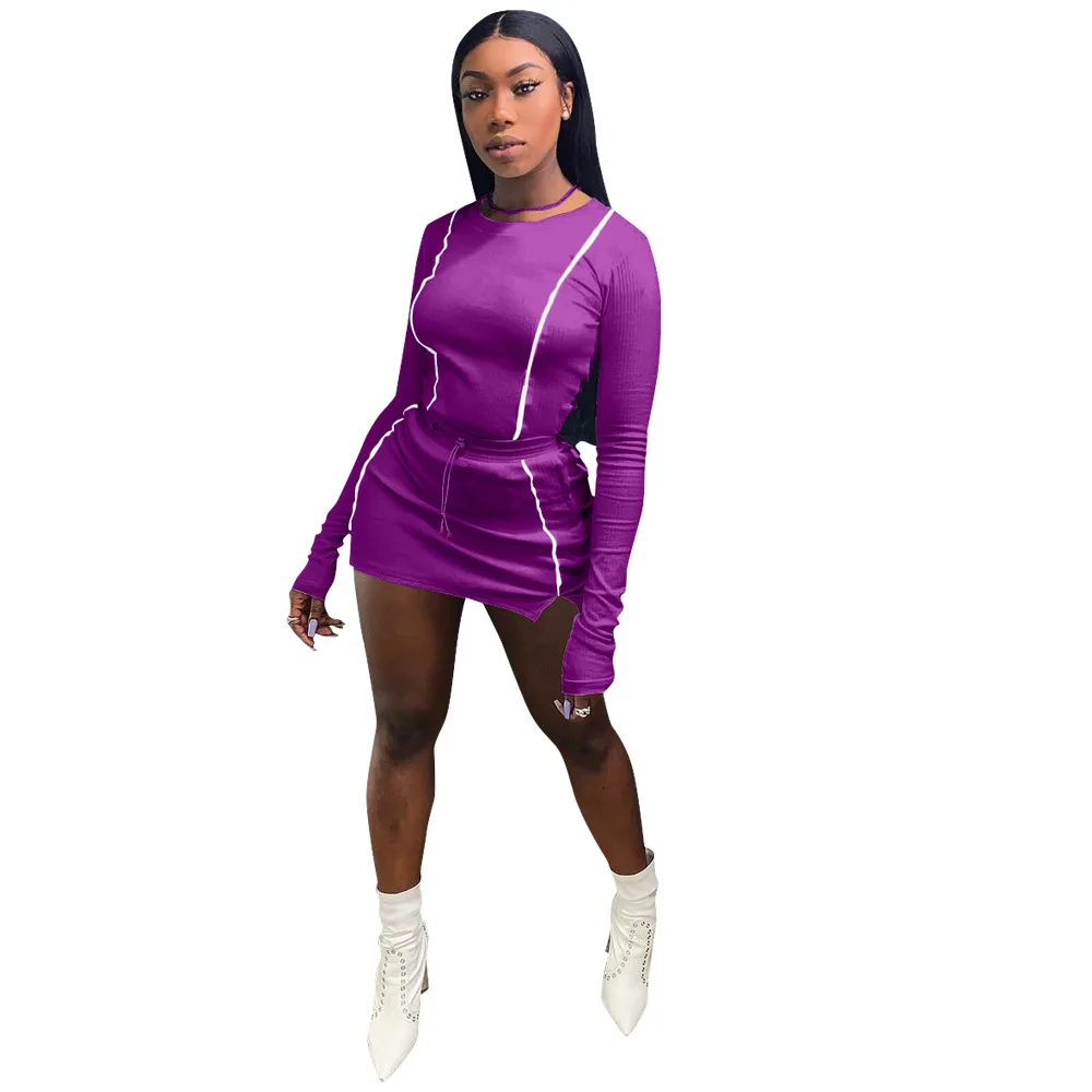 

Fashion Cross-Border European And American Bodycon Dress Women Two-Piece Nightclub, White, purple, black