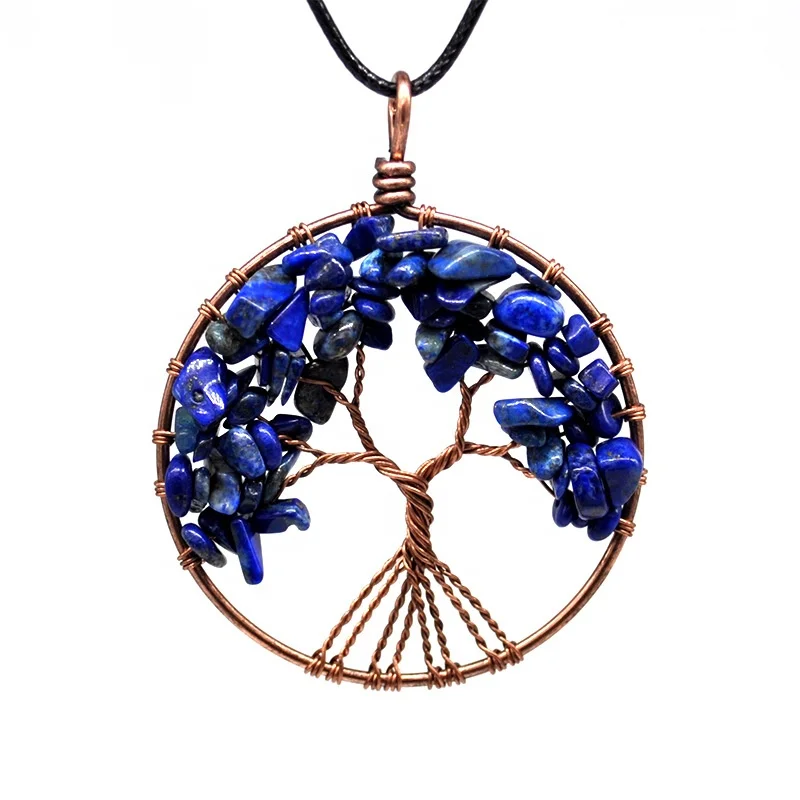 

Blue-Vein Stone Necklace Handmade Family Birthstone Tree Necklace