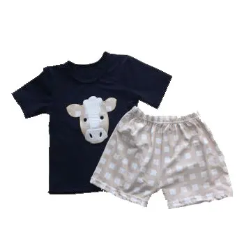 

2020 hot sale 7-16T boy outfit cow set summer children's clothing sets, Black