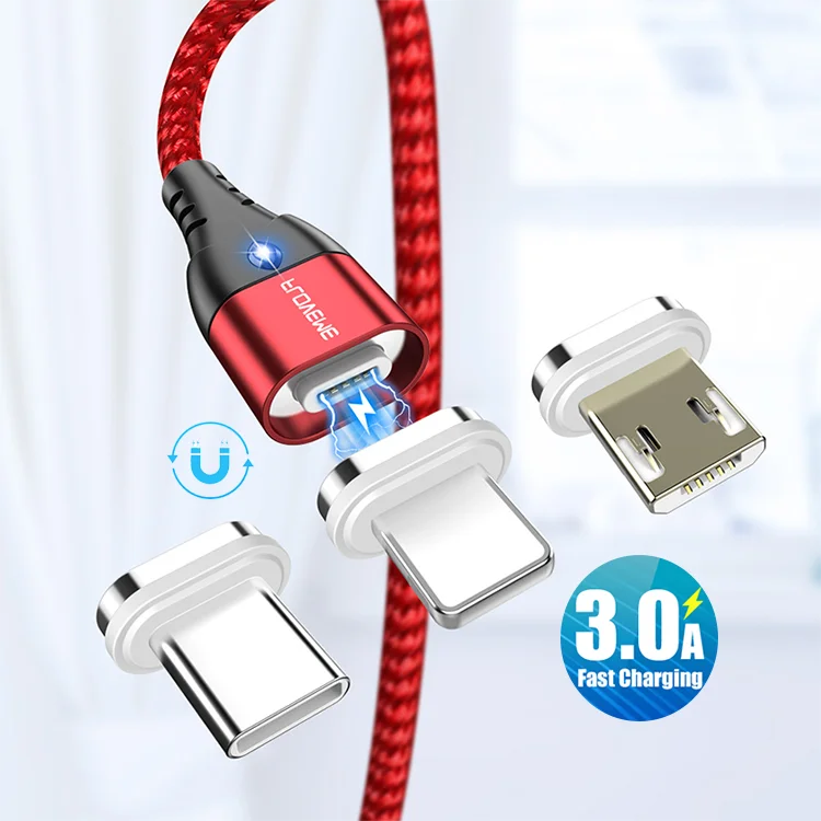 

Free Shipping 1 Sample OK Fast Charger Cell Phone 3 in 1 3A Magnet USB Charging Cable Data Micro USB Cable for Samsung, Black/ red/ sliver